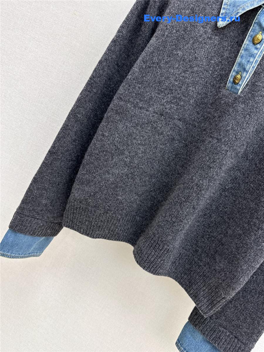 Ce1i*e wool denim-trim polo sweater
