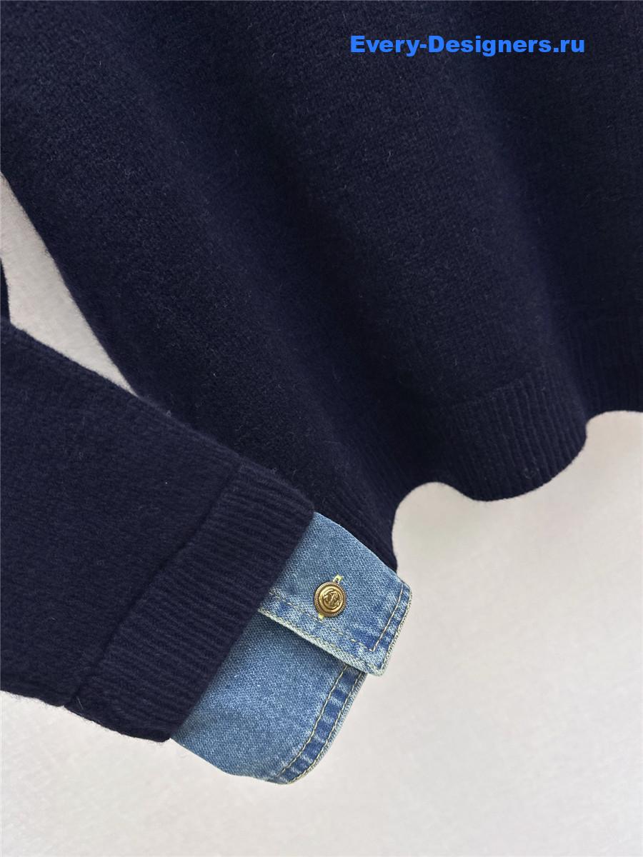 Ce1i*e navy wool denim-trim polo sweater