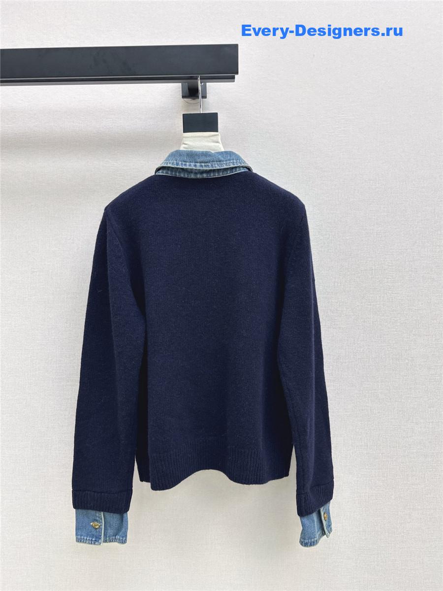 Ce1i*e navy wool denim-trim polo sweater