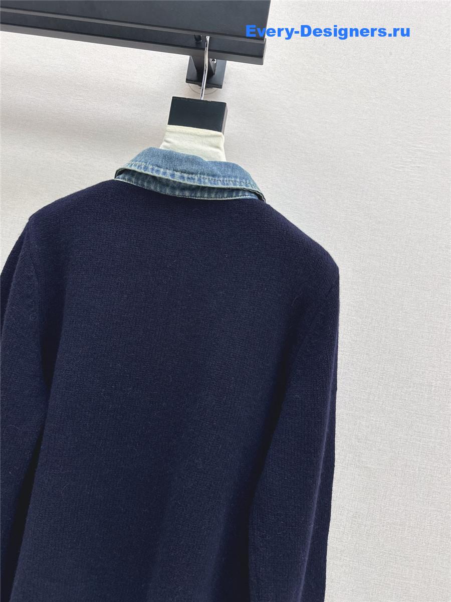 Ce1i*e navy wool denim-trim polo sweater