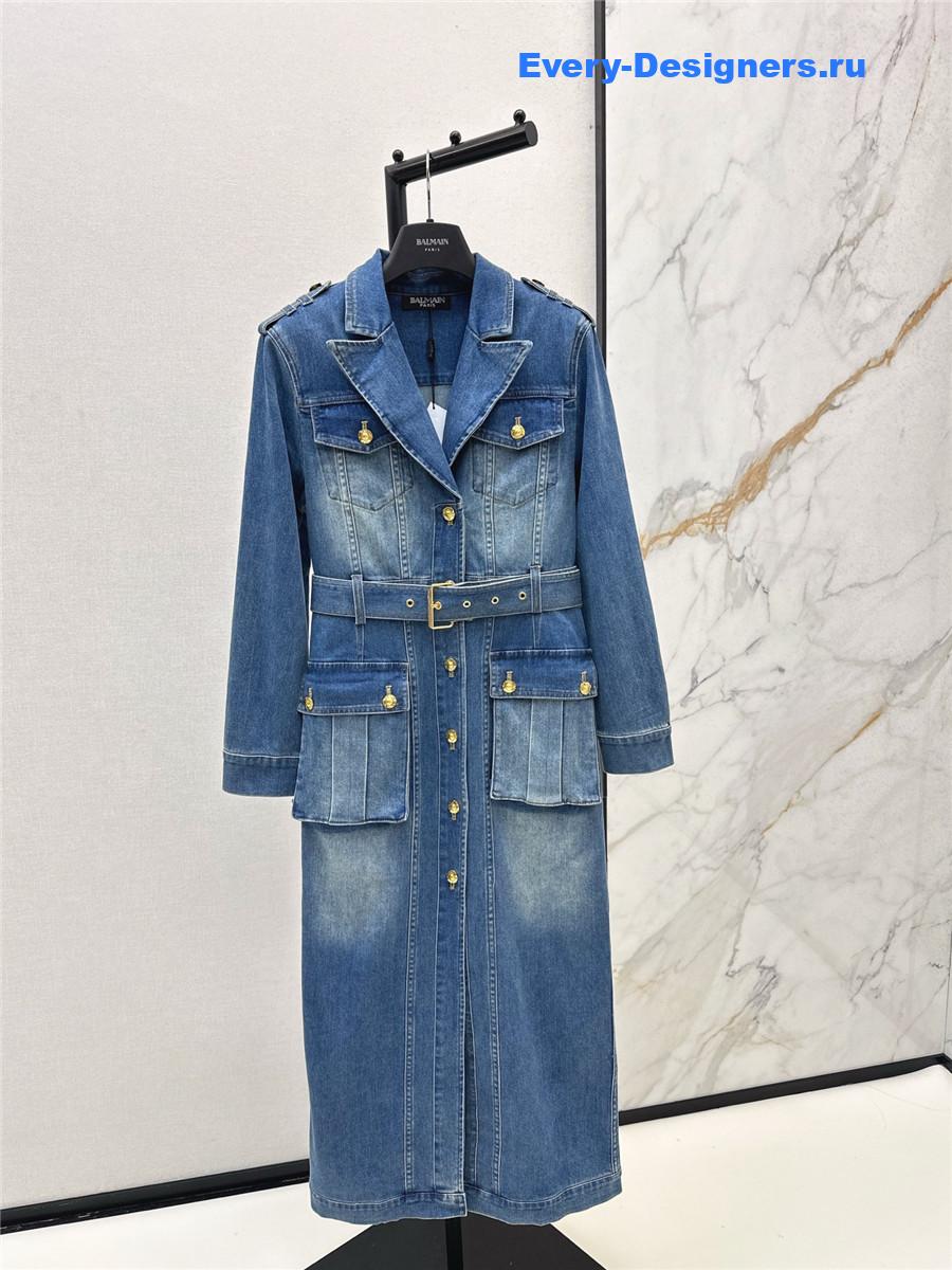 Balmain Long-Sleeve V-Neck Flared Knit Dress