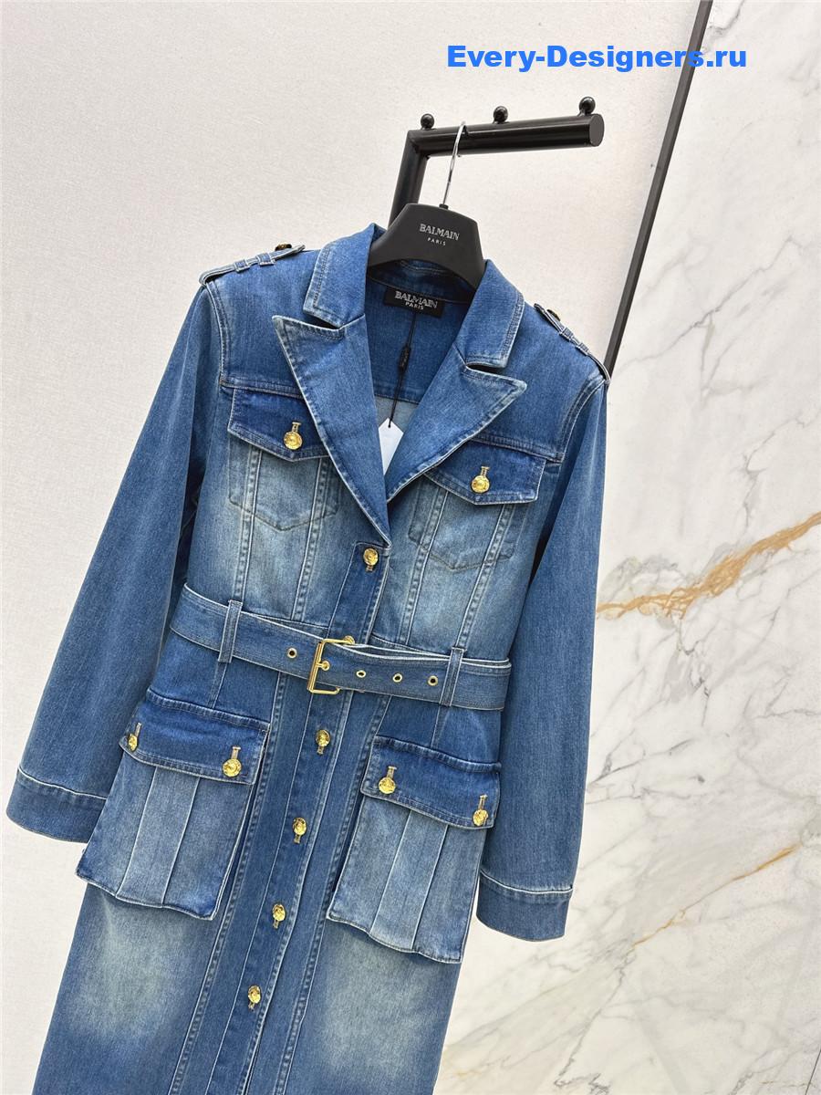 Balmain Long-Sleeve V-Neck Flared Knit Dress