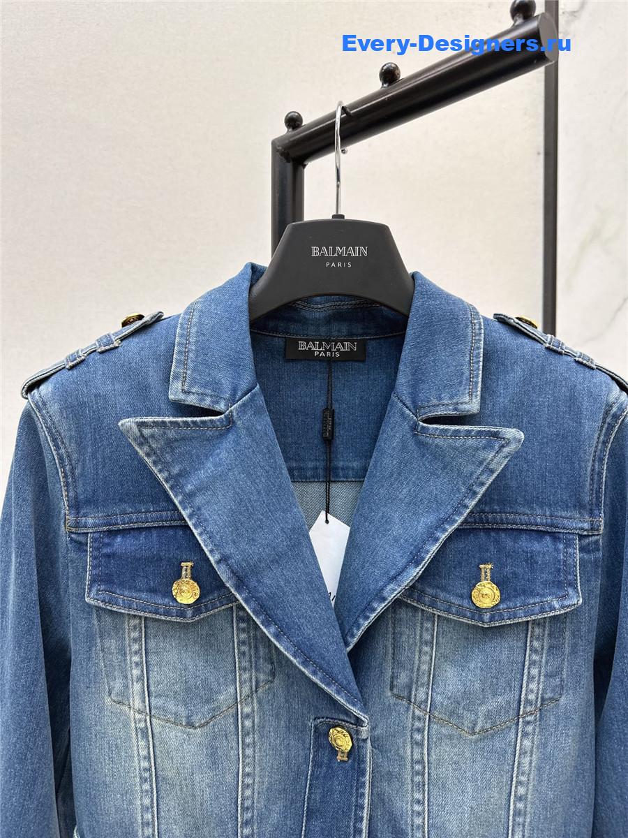 Balmain Long-Sleeve V-Neck Flared Knit Dress