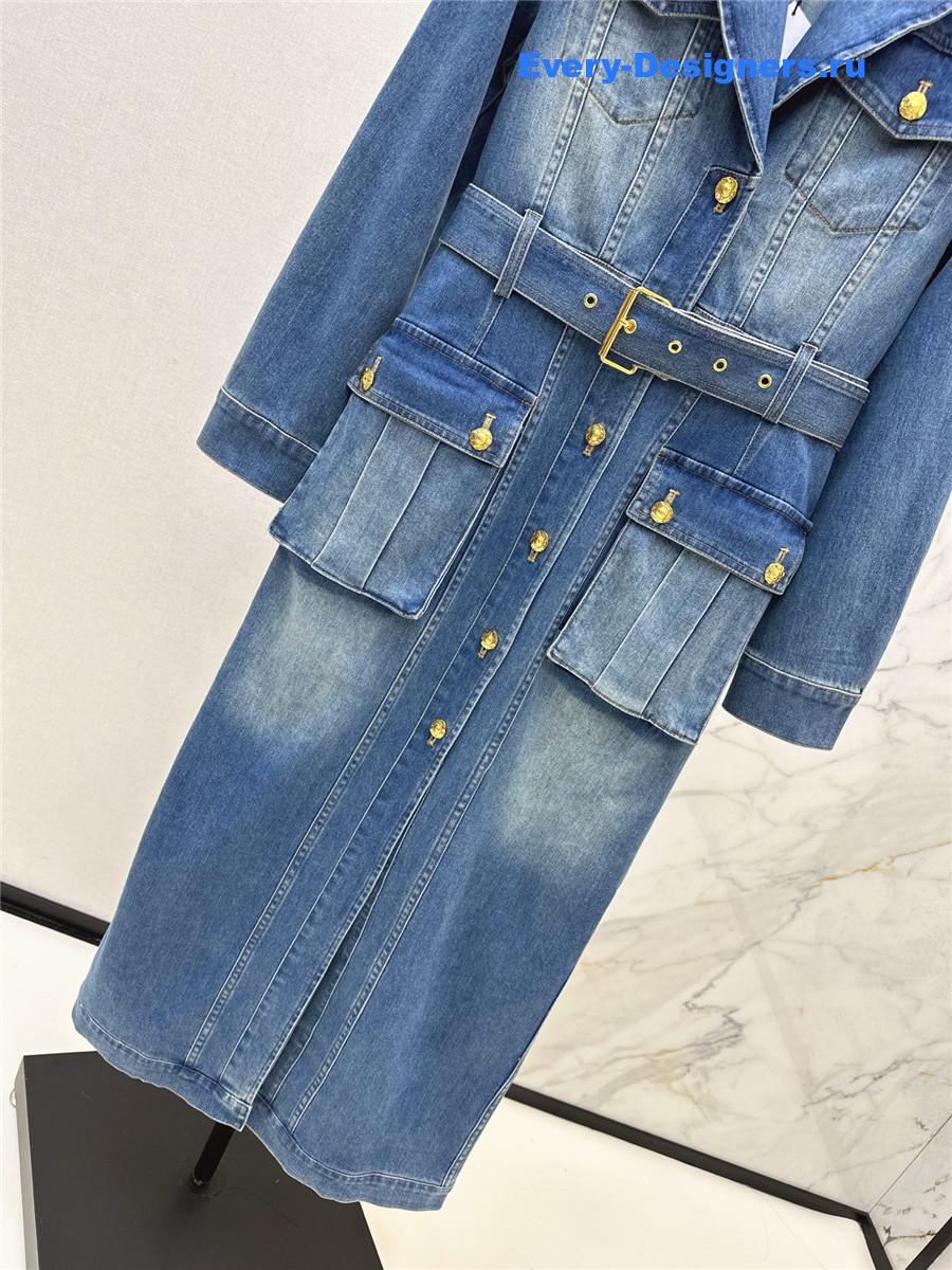 Balmain Long-Sleeve V-Neck Flared Knit Dress