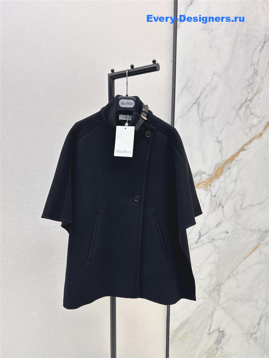 Max Mara Black Stand-up Collar Wool Cape Coat