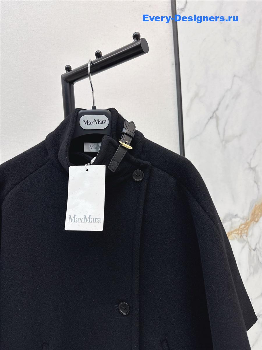 Max Mara Black Stand-up Collar Wool Cape Coat