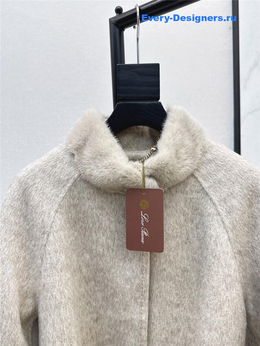 L0r0 P1ana cream mink stand collar long coat
