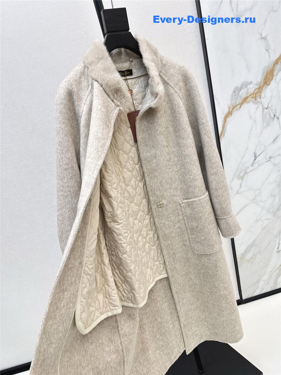 L0r0 P1ana cream mink stand collar long coat