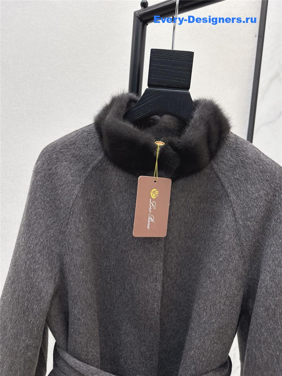 L0r0 P1ana grey mink stand collar long coat