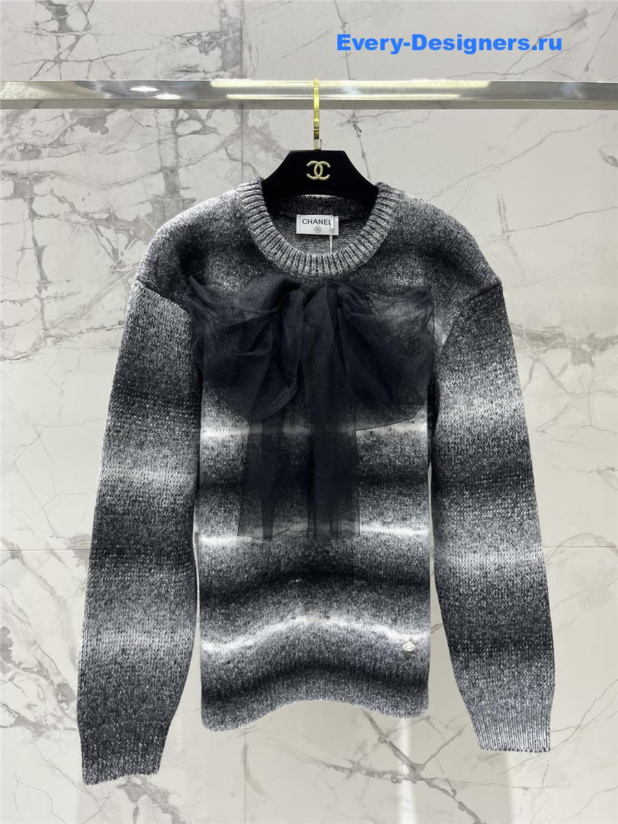 Ch**el black white striped bow sweater