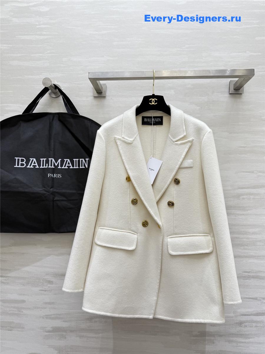Balmain White Wool Suit Coat