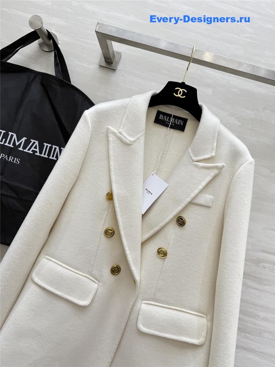 Balmain White Wool Suit Coat