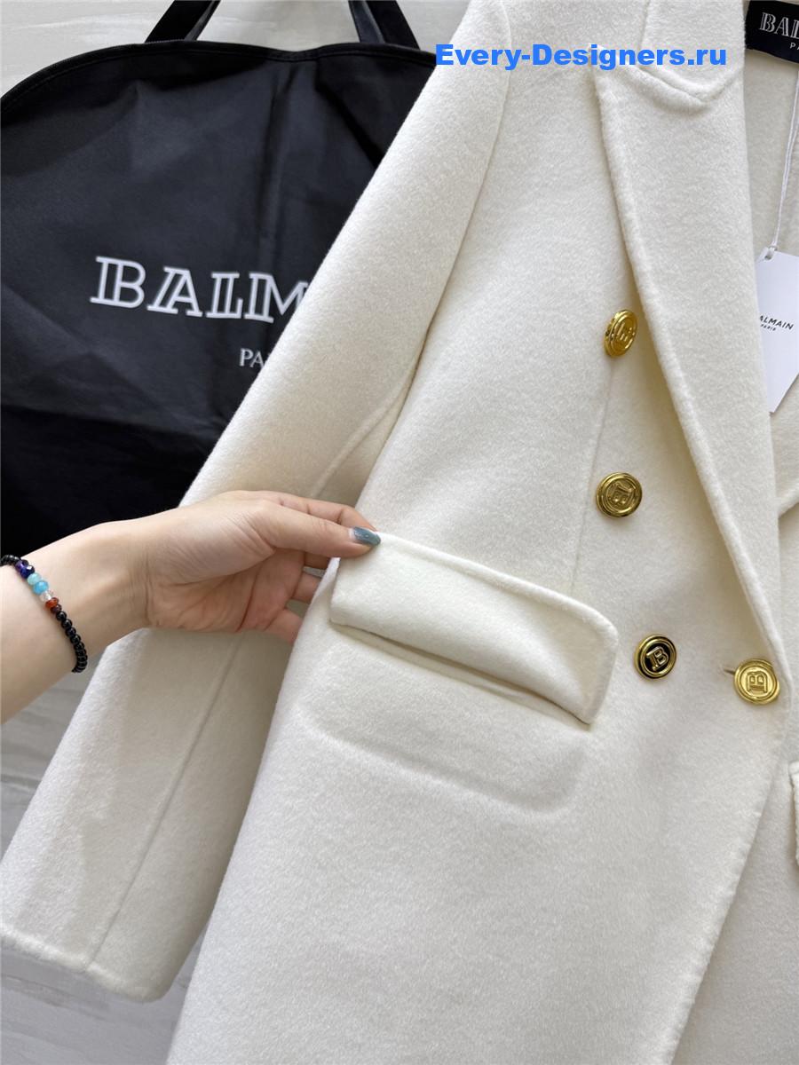 Balmain White Wool Suit Coat