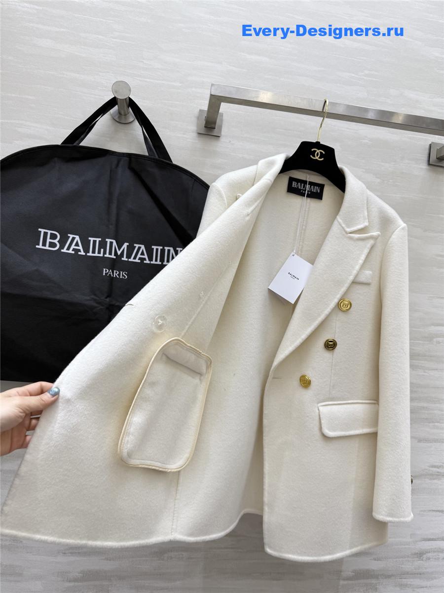 Balmain White Wool Suit Coat