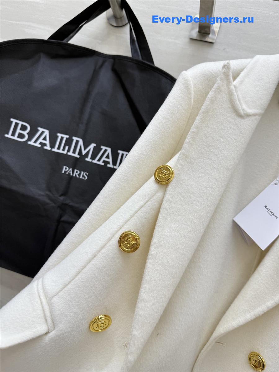 Balmain White Wool Suit Coat