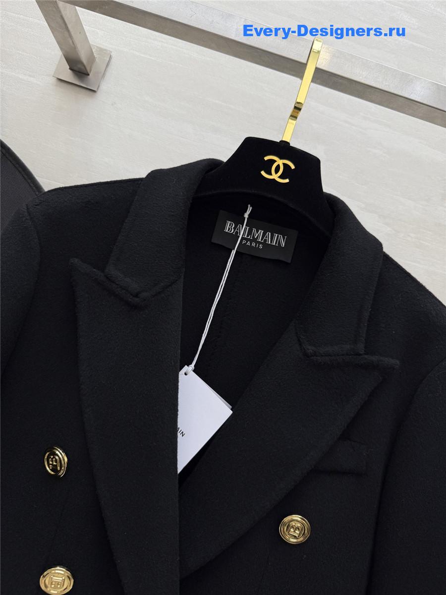 Balmain Black Wool Suit Coat