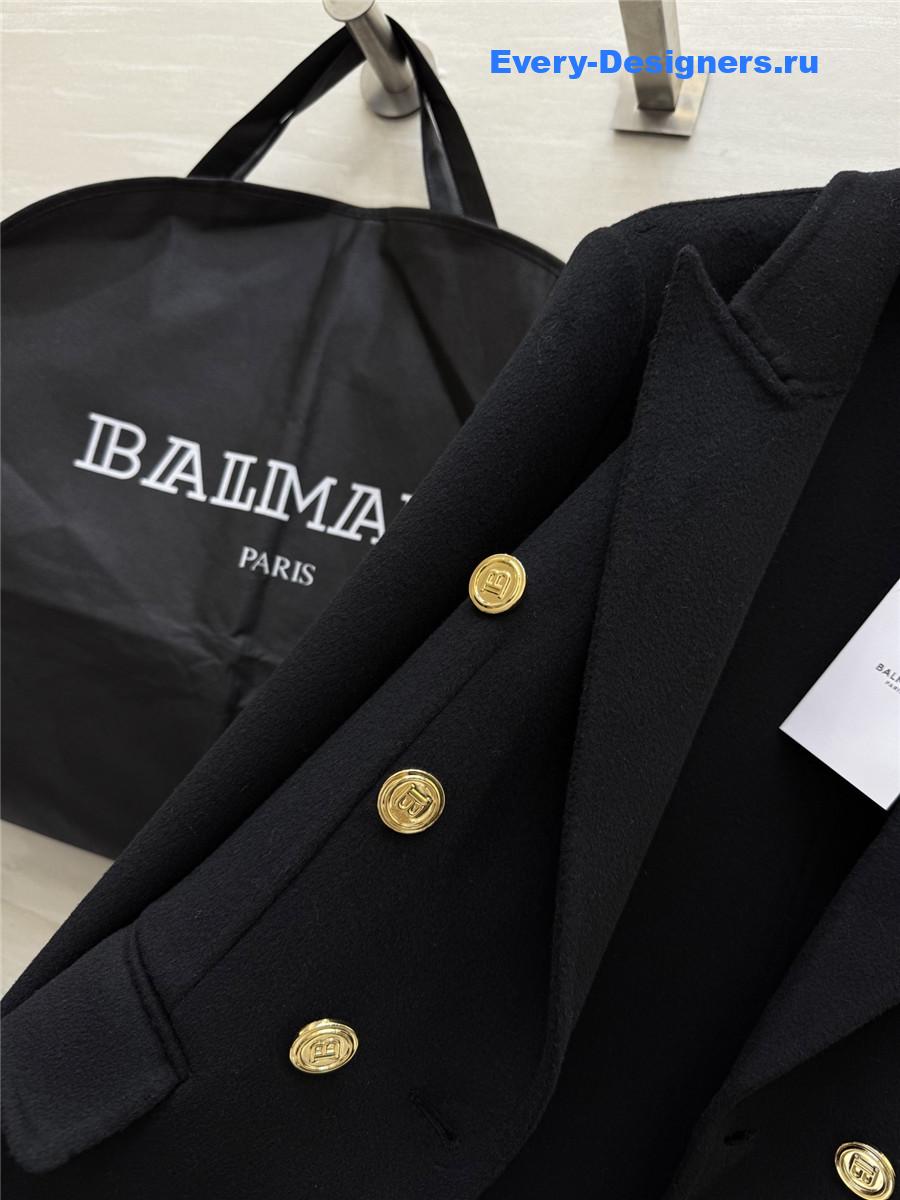 Balmain Black Wool Suit Coat