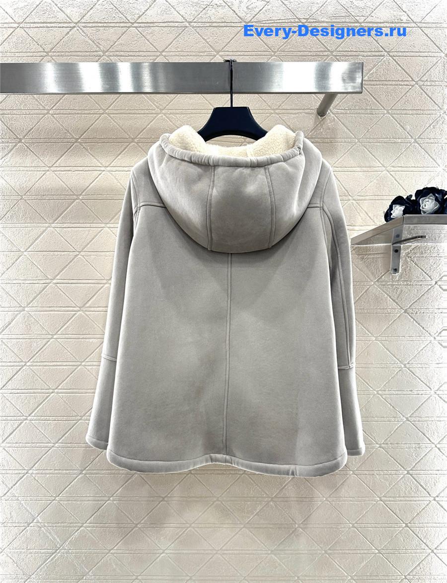 L0ew* grey shearling hooded jacket