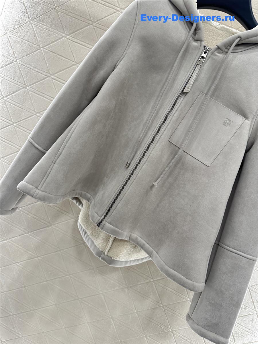 L0ew* grey shearling hooded jacket