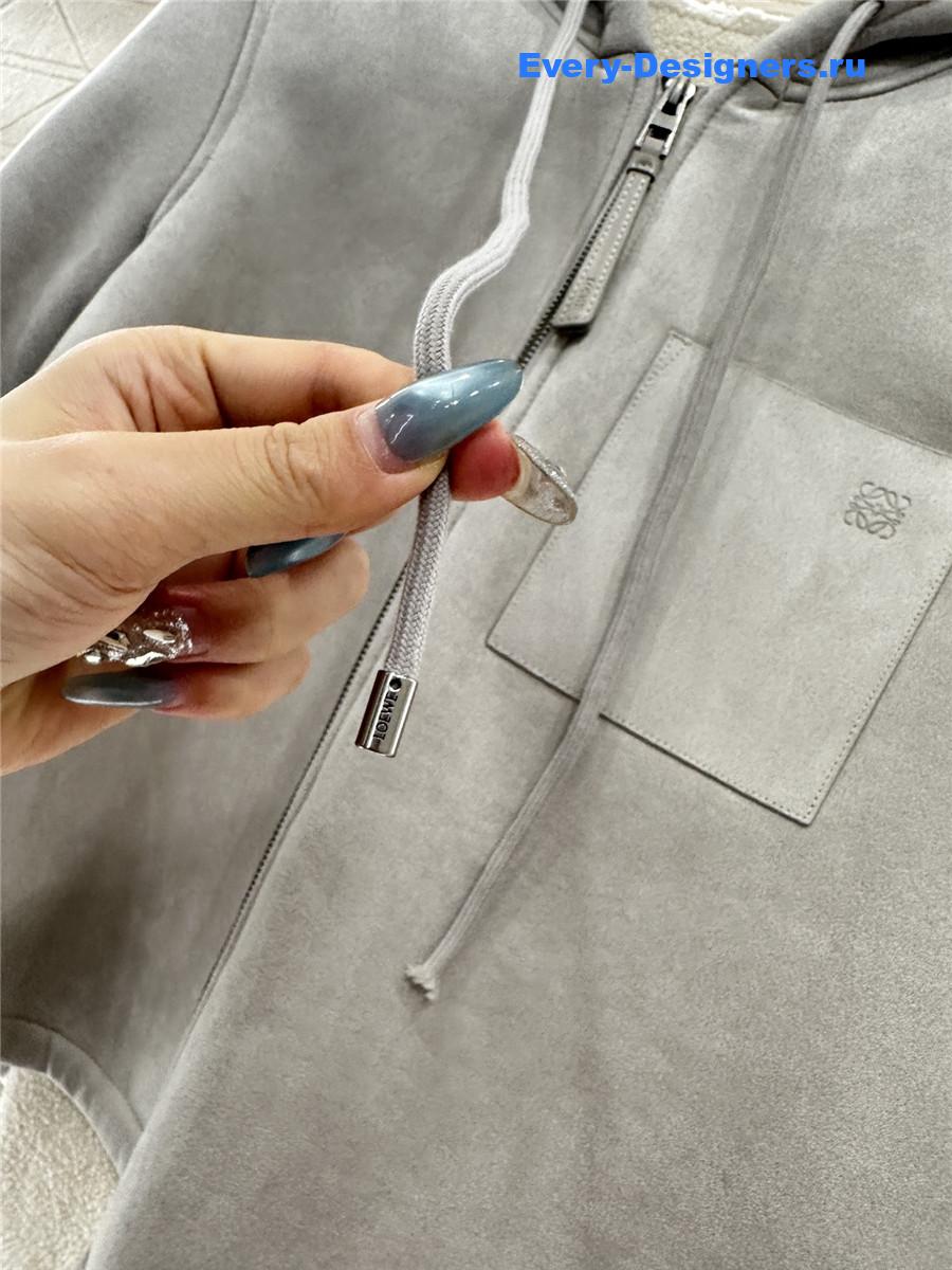 L0ew* grey shearling hooded jacket