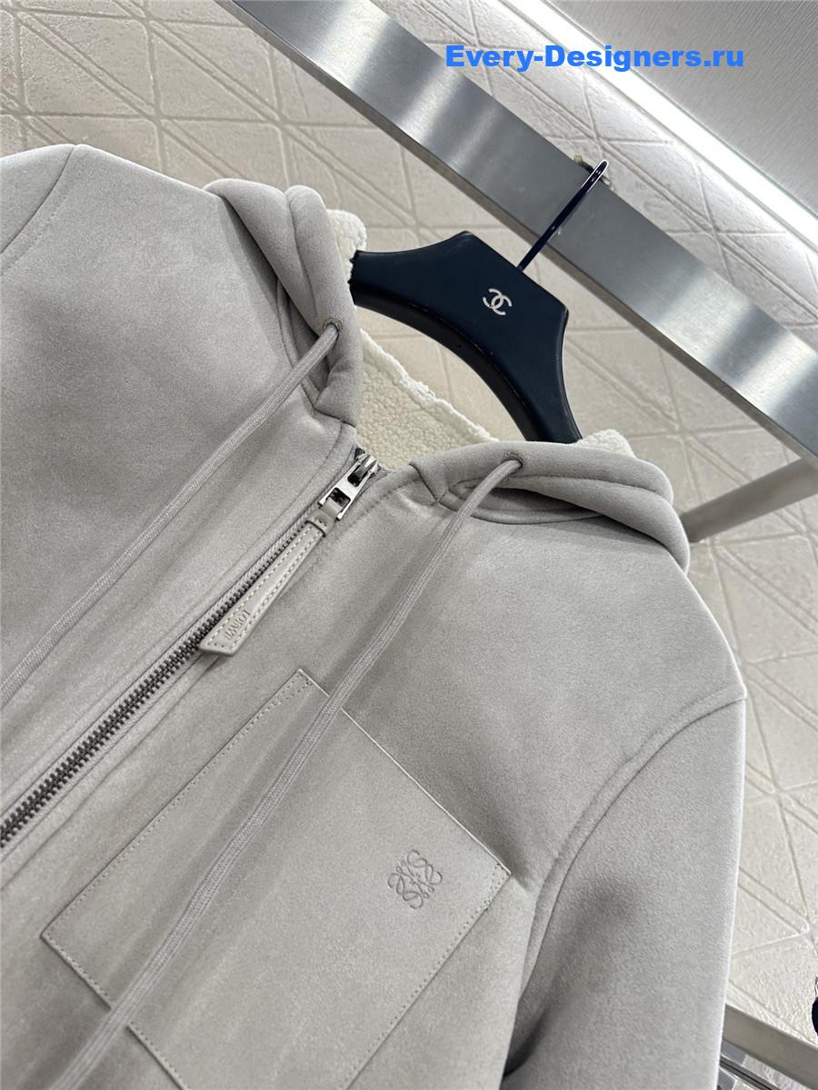 L0ew* grey shearling hooded jacket