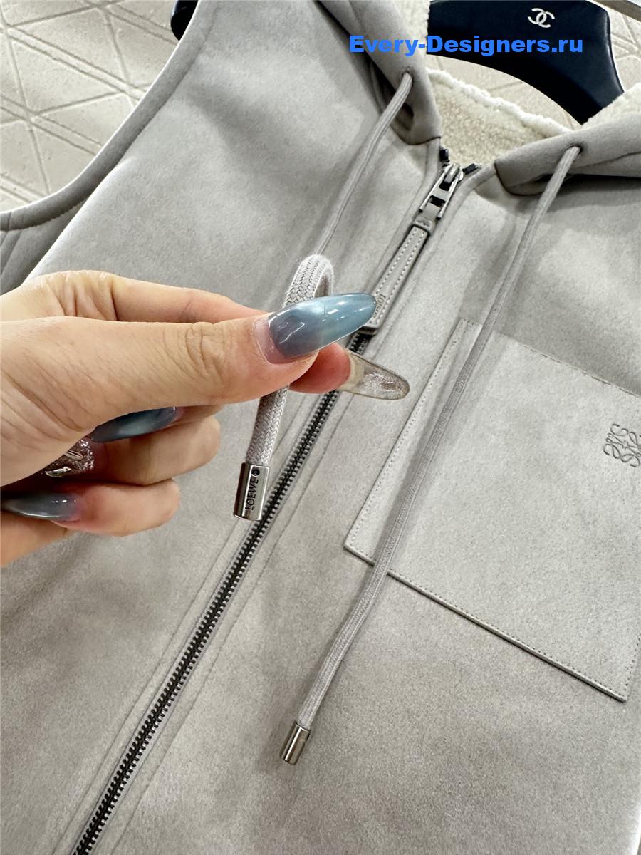 L0ew* grey shearling hooded zip-up vest