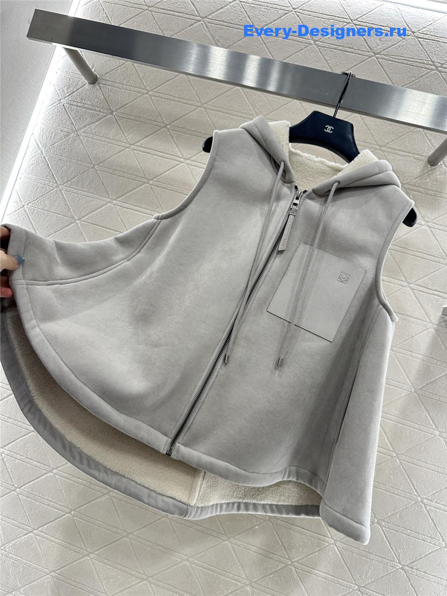 L0ew* grey shearling hooded zip-up vest