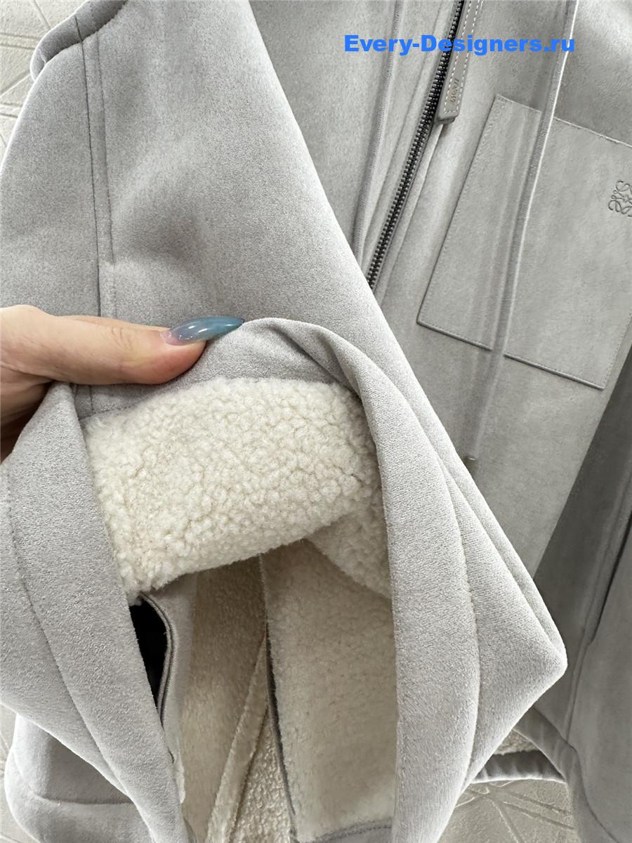 L0ew* grey shearling hooded zip-up vest