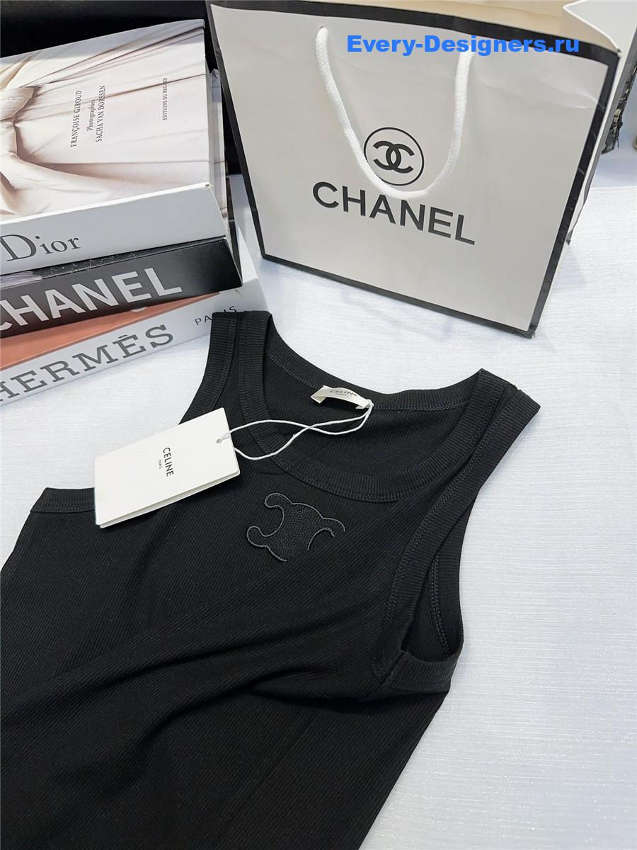 Ce1i*e black embroidered logo sleeveless vest