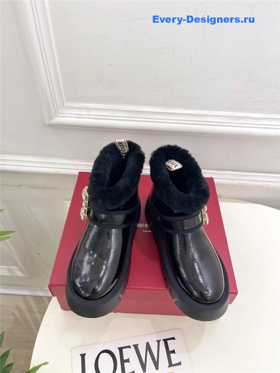Roger Vivier Viv’ Winter Shearling Black Leather Boots