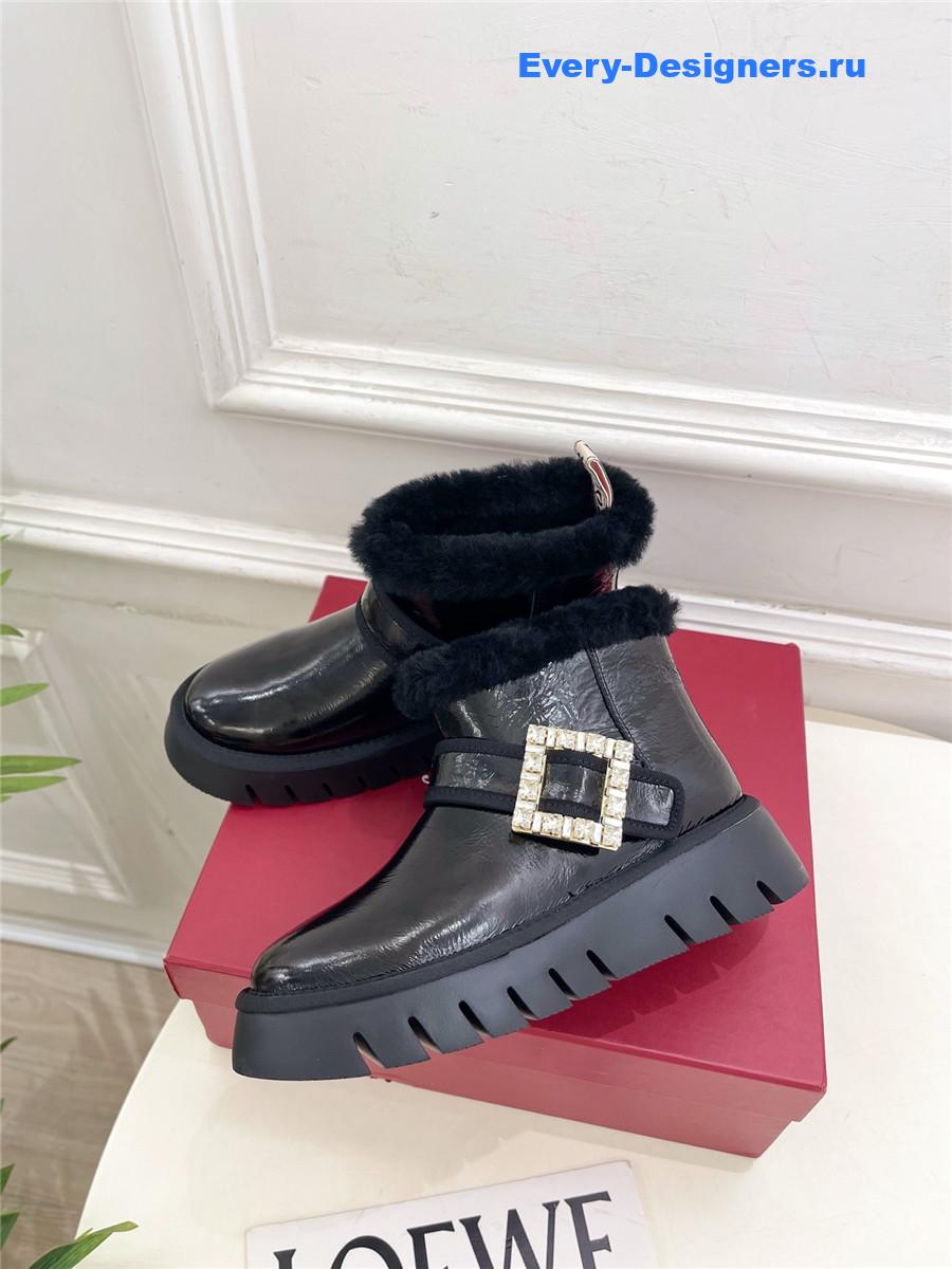 Roger Vivier Viv’ Winter Shearling Black Leather Boots