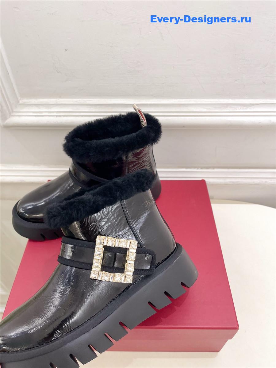 Roger Vivier Viv’ Winter Shearling Black Leather Boots