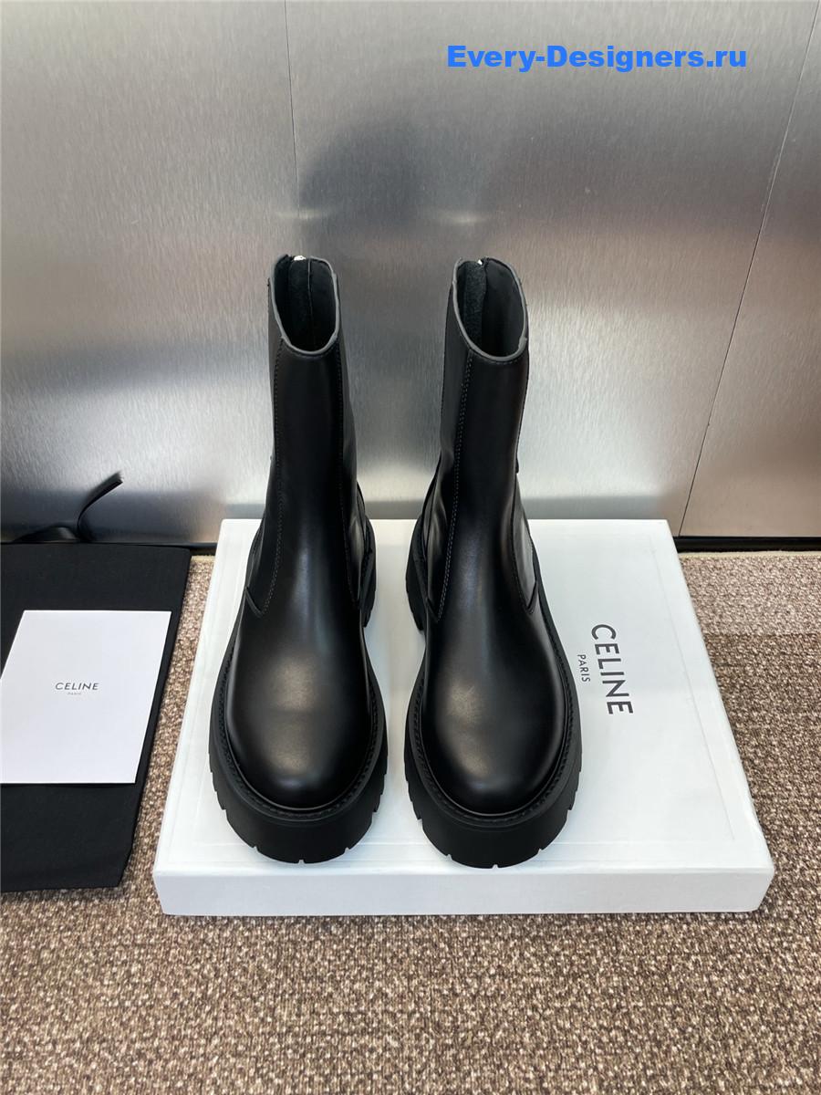 Ce1i*e logo platform zip-up black leather boots