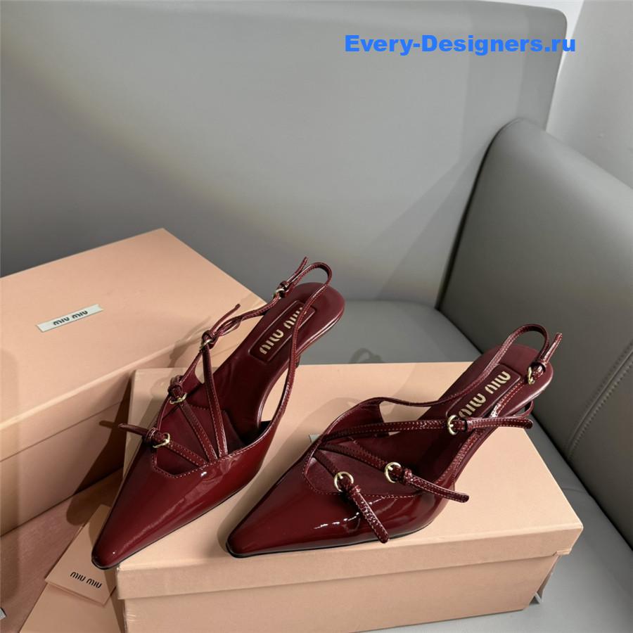 Miu Miu Burgundy Patent Leather Buckles Slingbacks