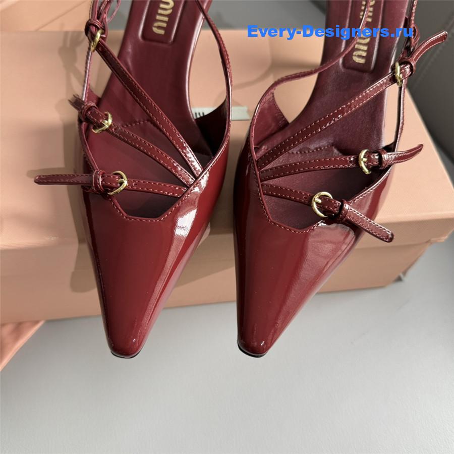 Miu Miu Burgundy Patent Leather Buckles Slingbacks