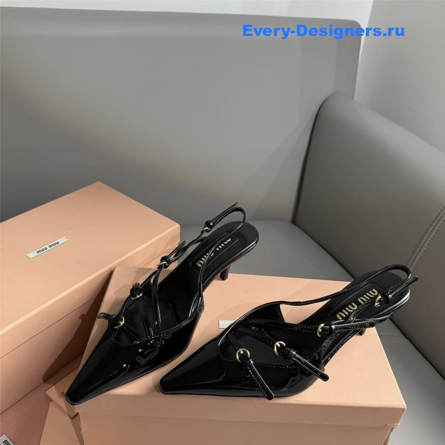 Miu Miu Black Patent Leather Buckles Slingbacks