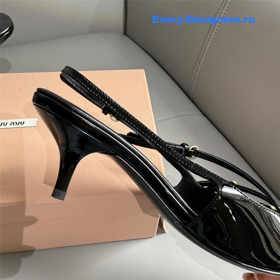 Miu Miu Black Patent Leather Buckles Slingbacks