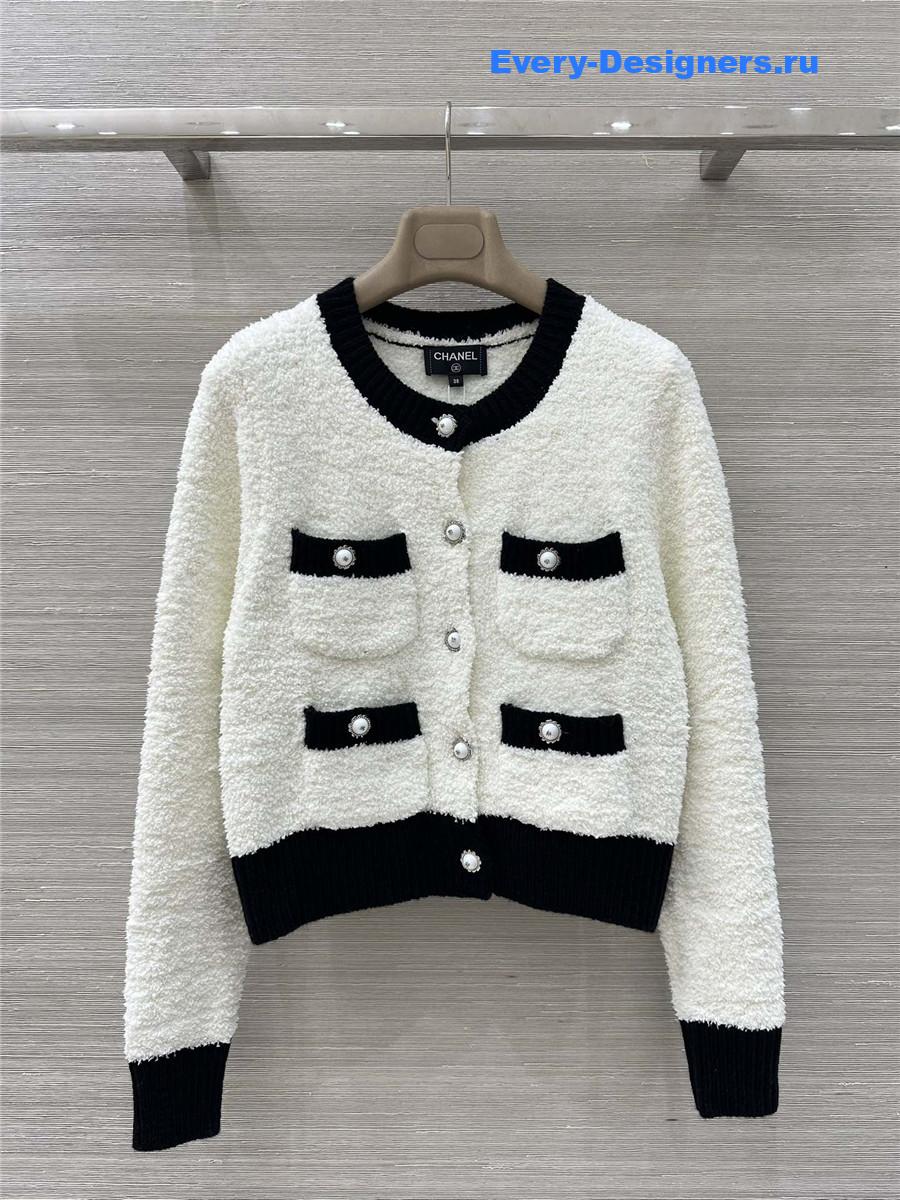 Ch**el coco black white pocket knitted cardigan