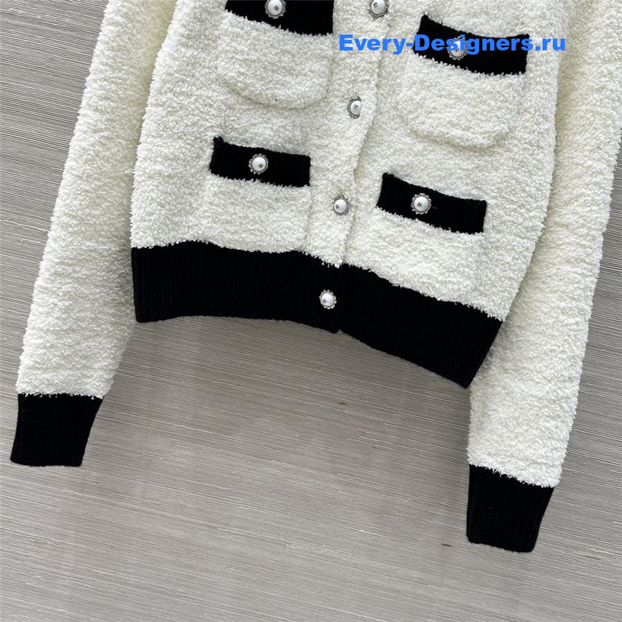 Ch**el coco black white pocket knitted cardigan