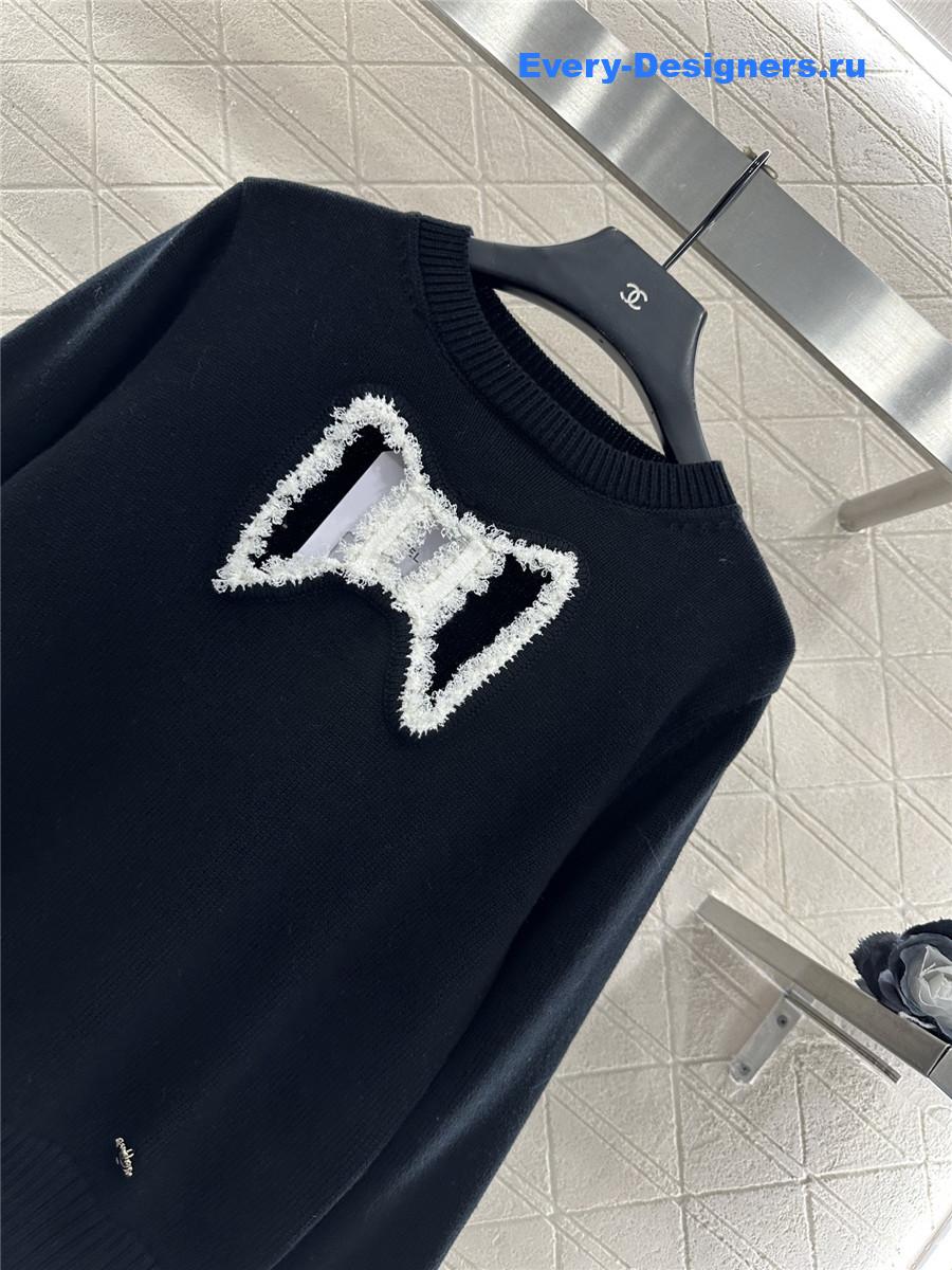 Ch**el black embroidered-bow sweater