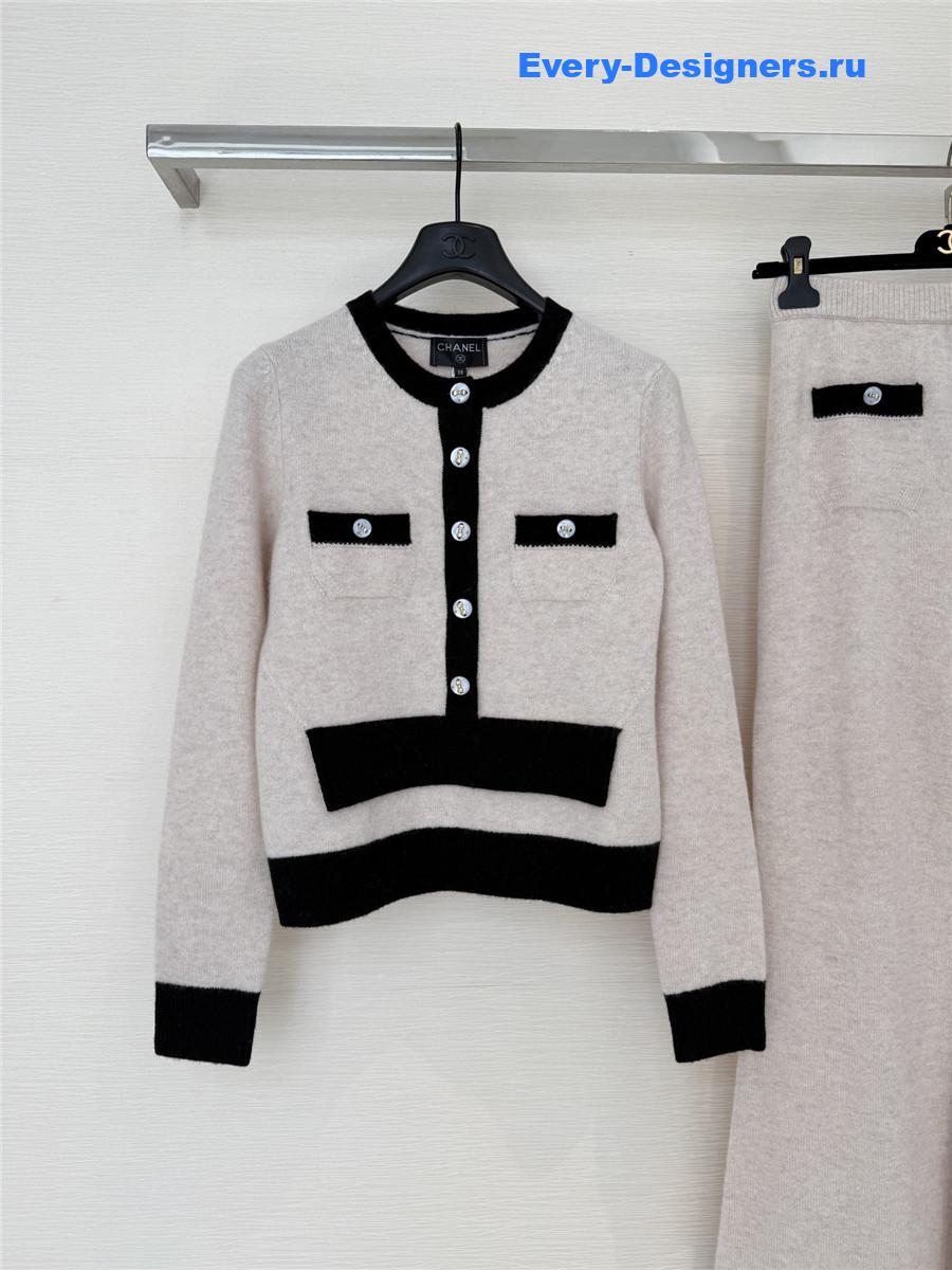 Ch**el crew neck soft textured knitted cardigan
