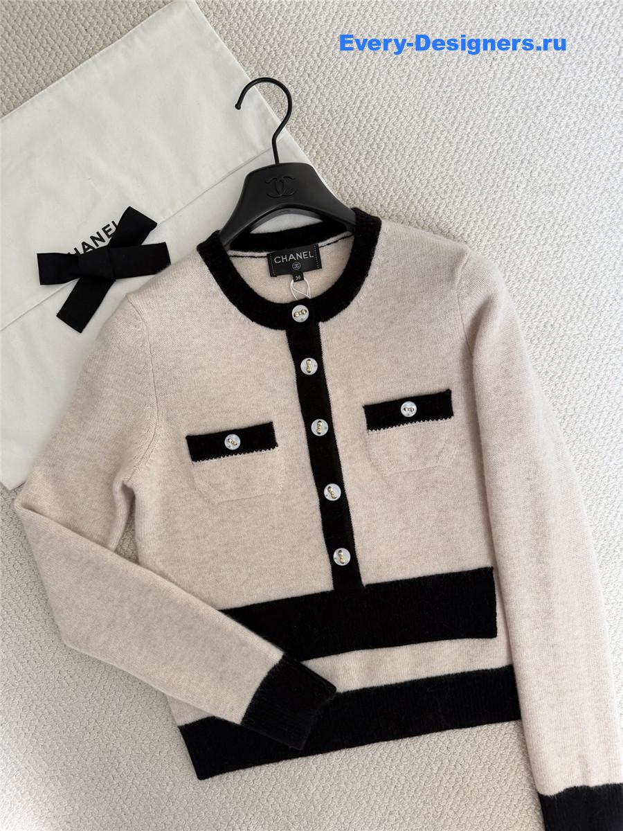 Ch**el crew neck soft textured knitted cardigan