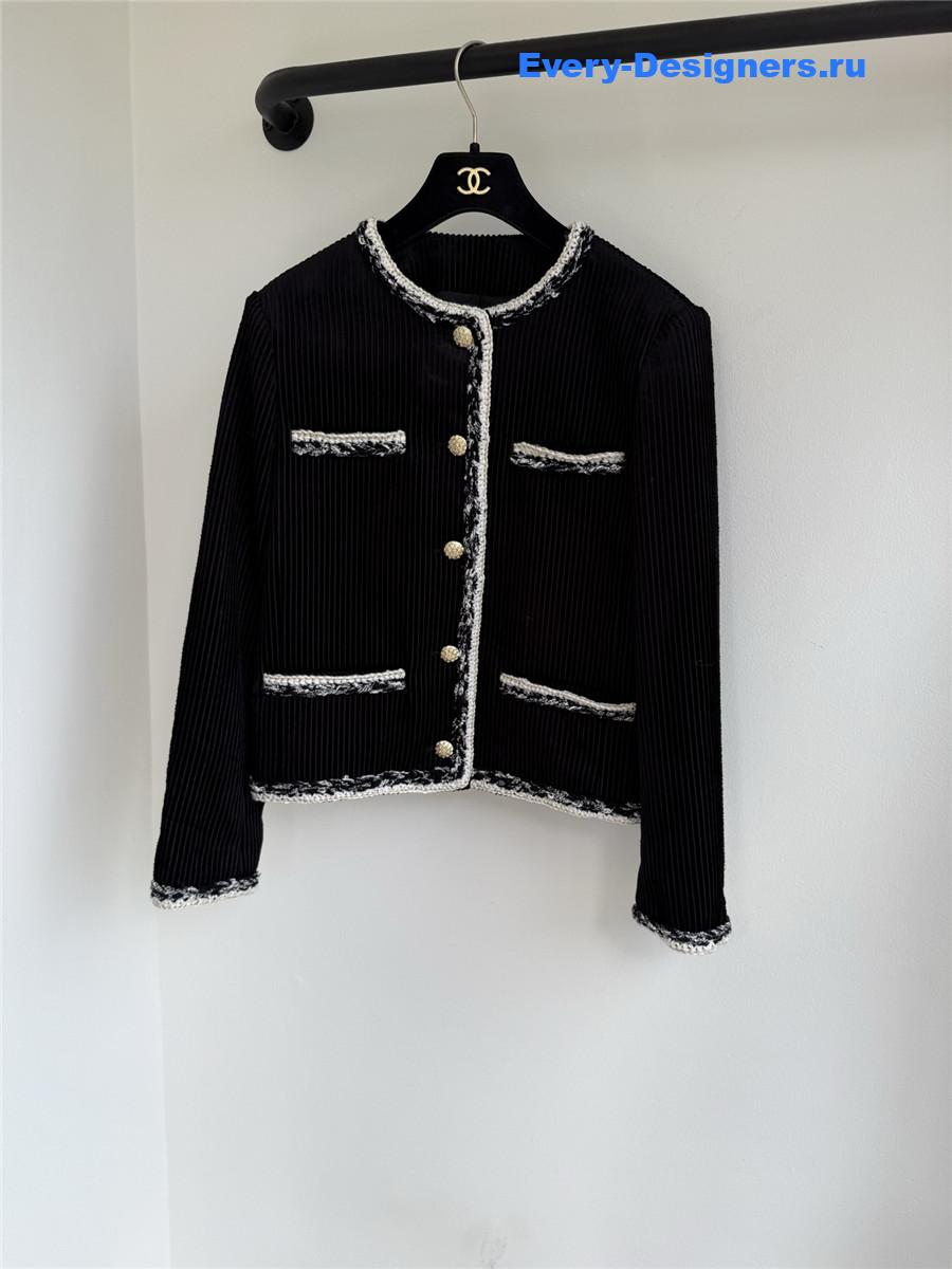 Ch**el tweed black round neck jacket