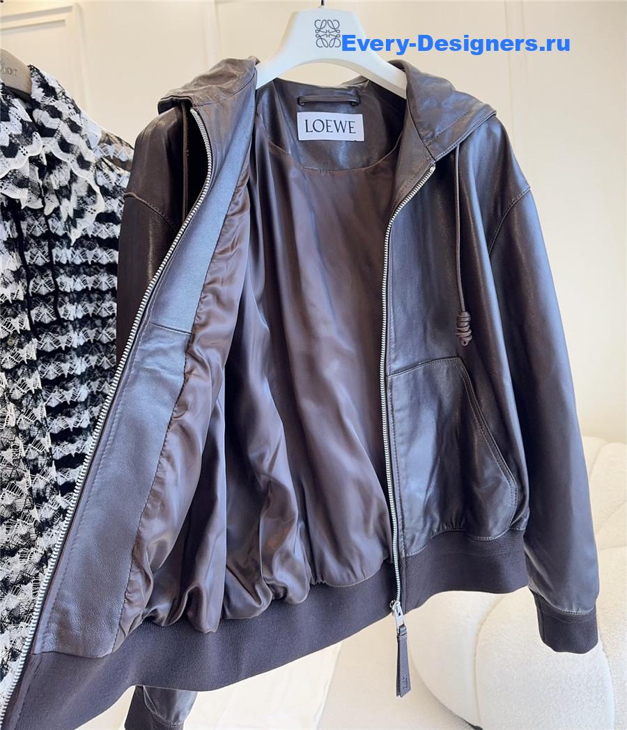 L0ew* brown flamenco hooded leather zip-up jacket