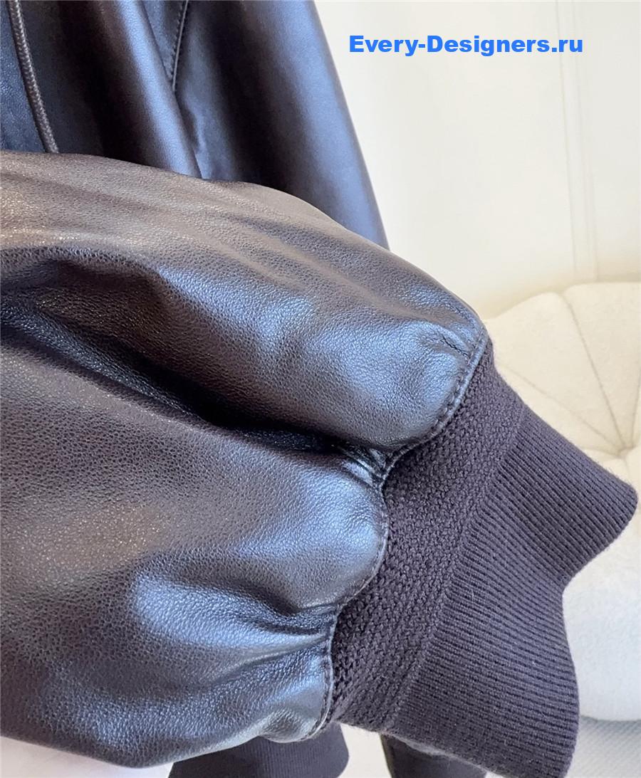 L0ew* brown flamenco hooded leather zip-up jacket