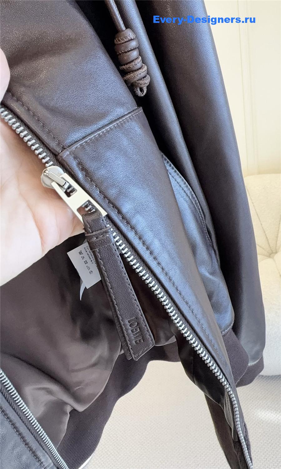 L0ew* brown flamenco hooded leather zip-up jacket