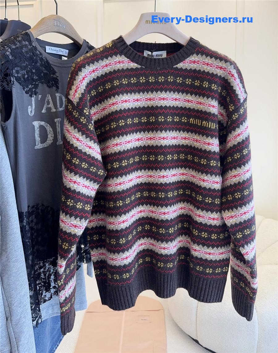 Miu Miu Dark Brown Wool Crew-neck Sweater