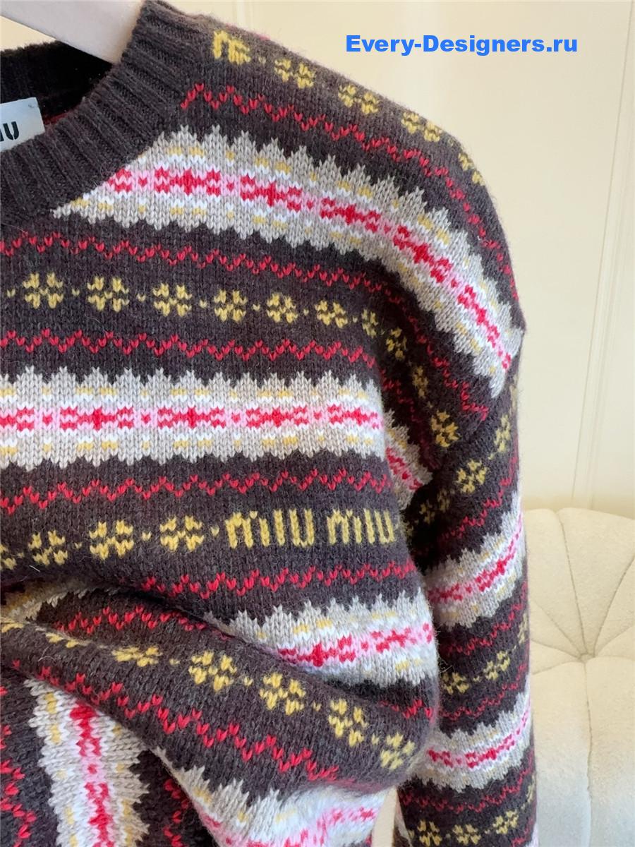 Miu Miu Dark Brown Wool Crew-neck Sweater