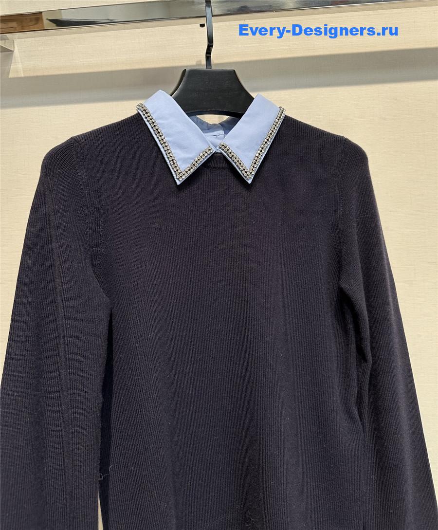 Gvc*1 navy embroidery wool sweater