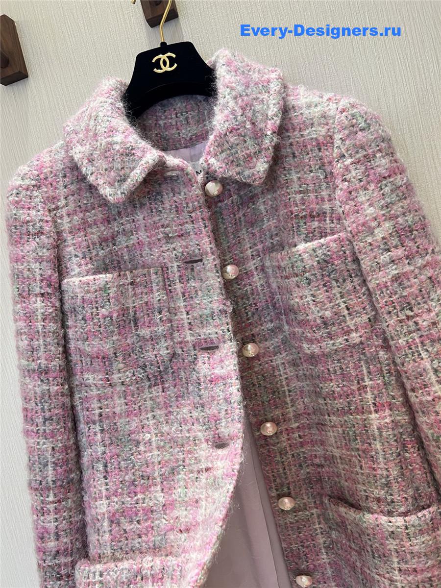 Ch**el pink wool & mohair tweed coat